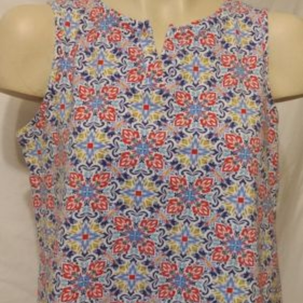 TALBOTS WOMEN'S BLUE RED WHITE PRINTED SLEEVELESS